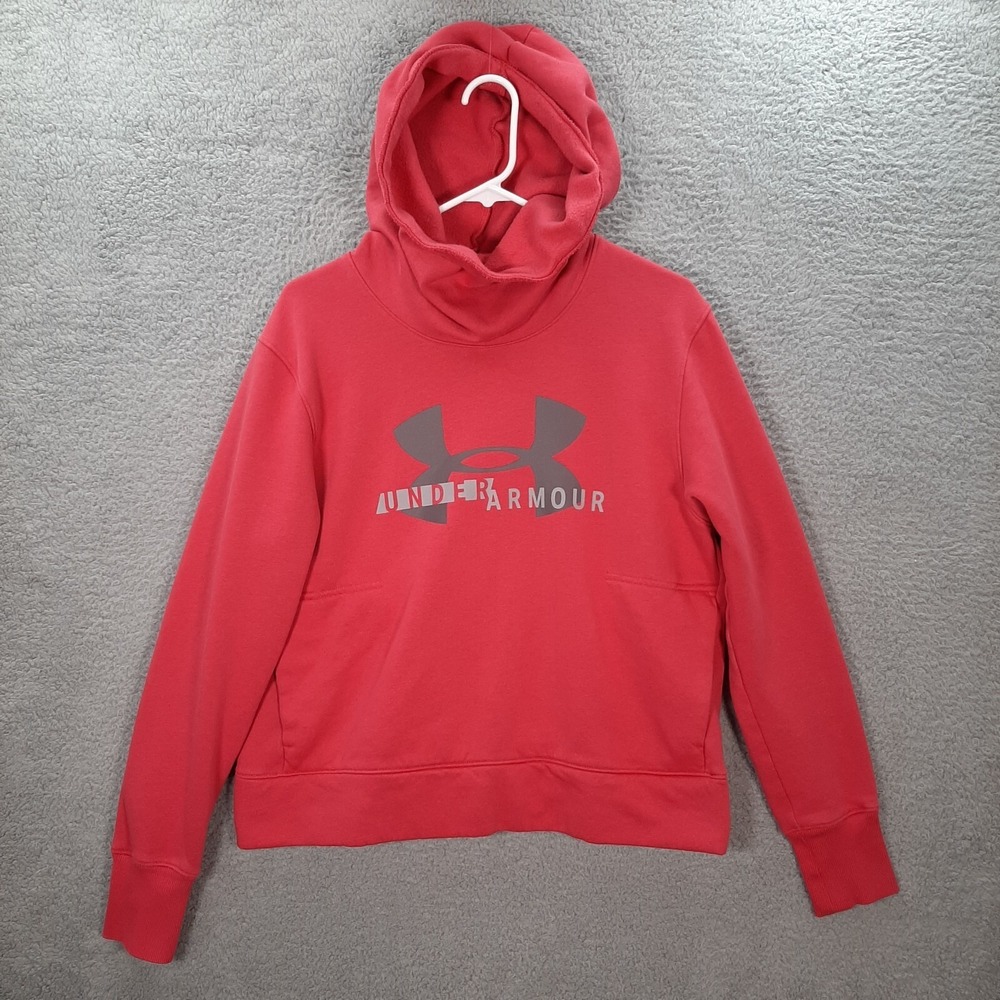 Under Armour Sweatshirt Womens Large Pink Loose Funnel Neck Hoodie Sports Gym